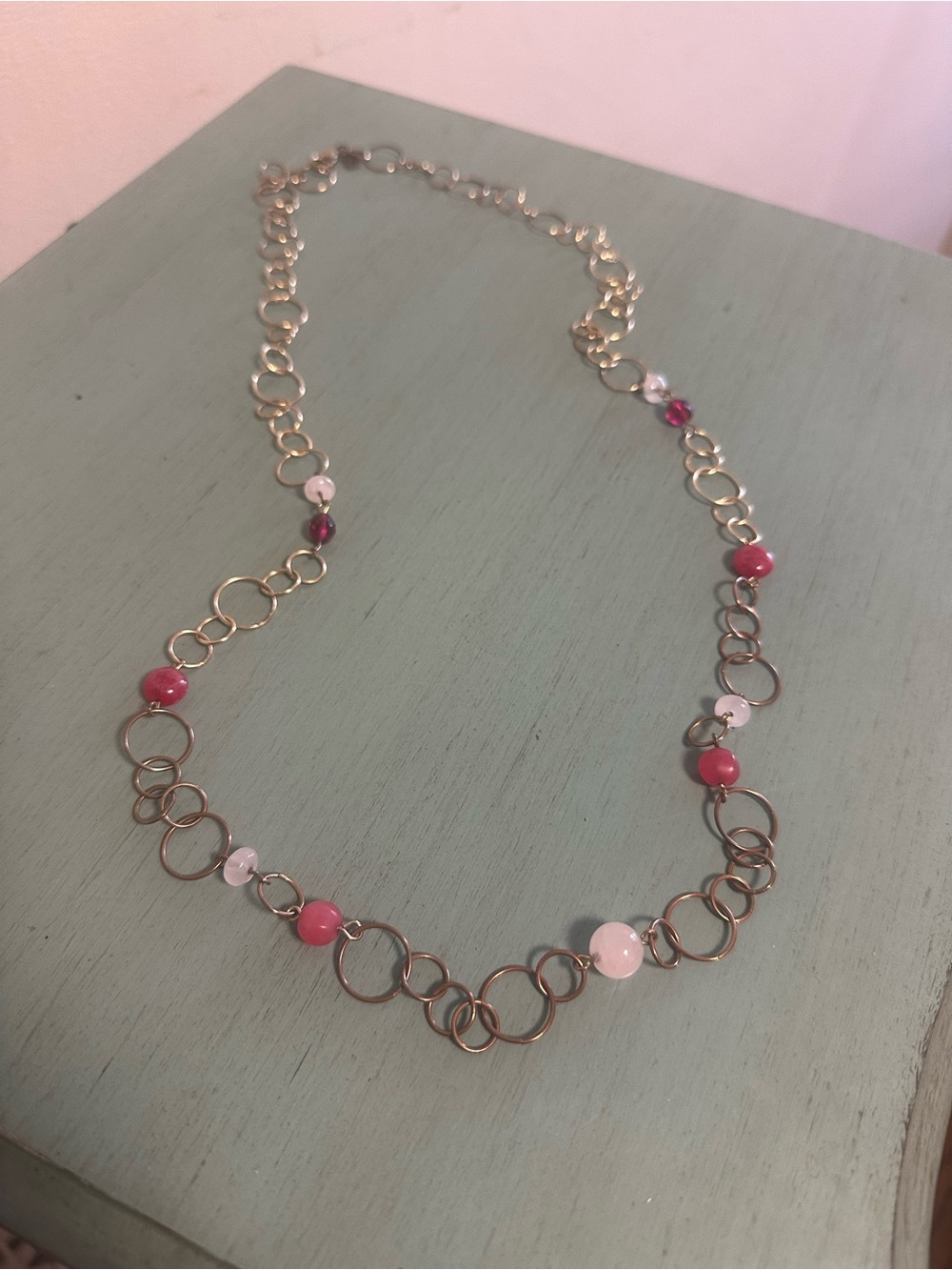 American Eagle Outfitters Gold-Link Necklace with Pink Beads
